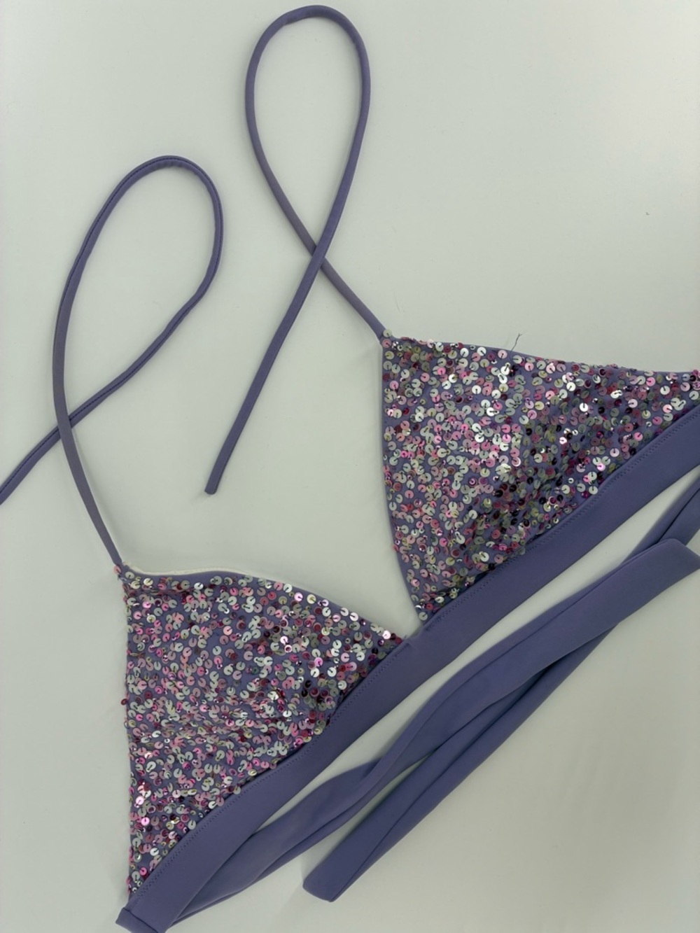 Sequin Triangle Bikini Top in Lavender Purple